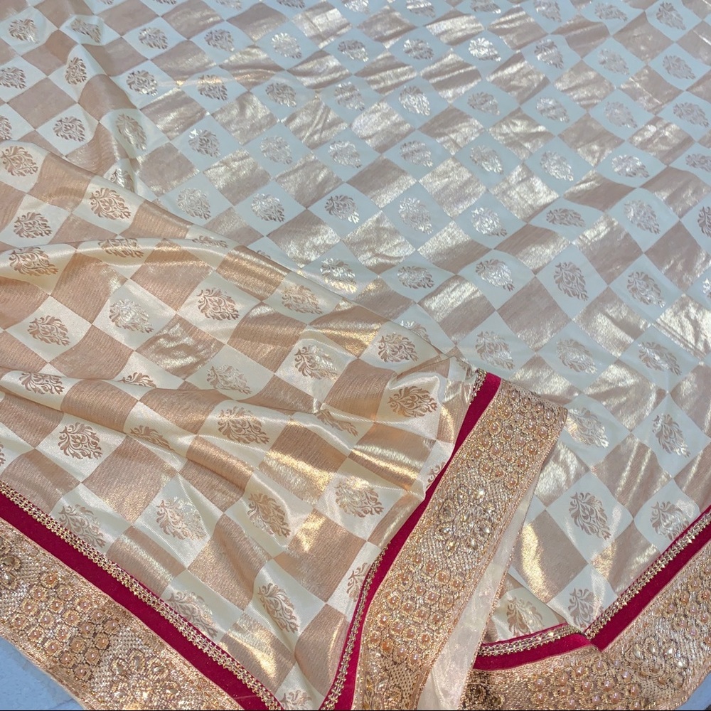 Cream saree sari with red border